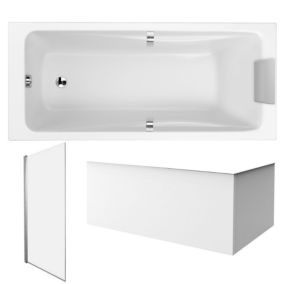 Pack baignoire droite 160 X 75 JACOB DELAFON Odéon up + pare bain 1 volet chromé + tablier en angle + vidage