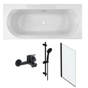 Pack baignoire droite 180 x 80 JACOB DELAFON Elise + pack pommeau et mitigeur bain douche noir mat + pare bain noir mat + vidage