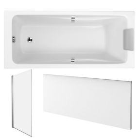 Pack baignoire droite 180 X 90 JACOB DELAFON Odéon up + pare bain 1 volet chromé + tablier en niche + vidage