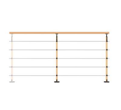 Pack balustrade 2m pose à plat Hesta Kordo hêtre verni/ aluminium noir ral 9005