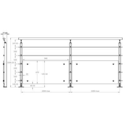 Pack balustrade Barranco FORTIA horizontale à plat aluminium noir