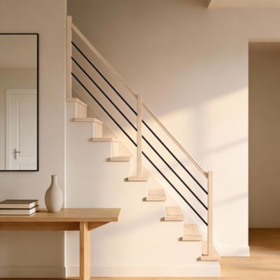 Pack balustrade Fortia verticale hêtre coloris naturel et aluminium noir h.100,5 x l.271,8 cm