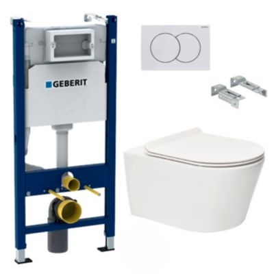 Pack Bati-support Geberit 112cm + WC sans bride SAT Brevis + Abattant ultra-fin