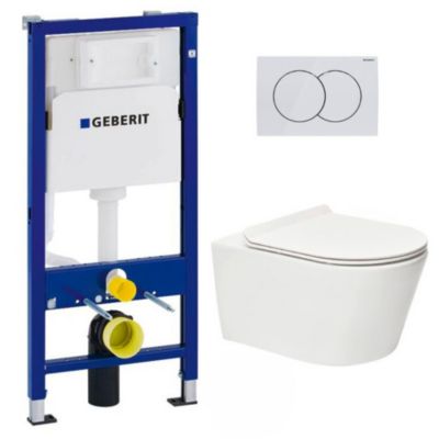 Pack Bati-support Geberit 112cm + WC sans bride SAT Brevis + Abattant ultra-fin