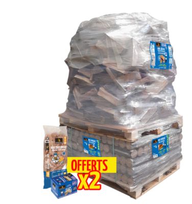 Pack bois de chauffage 30 cm Woodstock – bûches + densifiées + allumage – prêt à l’emploi <20 % – idéal poêle et cheminée – bois certifié NF