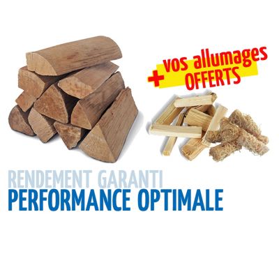 Pack bois de chauffage Woodstock – bûches 30 cm + bois d’allumage + allume-feux – prêt à l’emploi <20 % – idéal poêle et cheminée – bois certifié NF