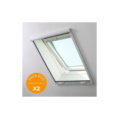 Pack éco de 2 moustiquaire enroulables verticales pour fenêtre de toit alu L 140 cm x H 150 cm Blanc