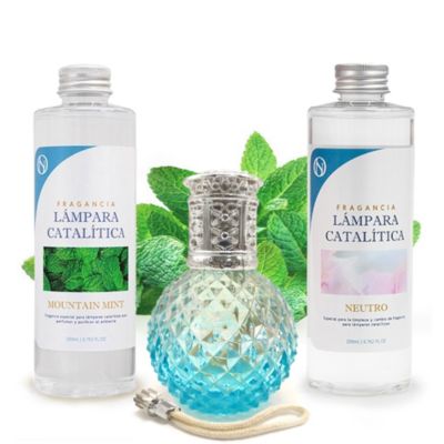 Pack économique Lampe Catalytique Blue Diamonds + Parfum Mountain Mint (200 ml) + Nettoyant Neutre (200 ml) + Mèche de Rechange