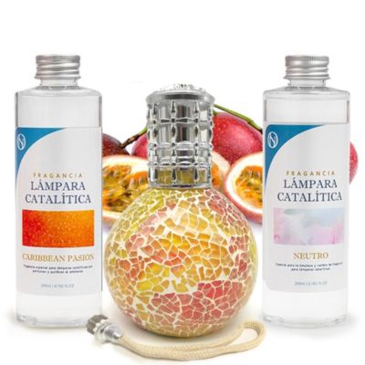 Pack économique Lampe Catalytique Mosaïque Bicolore + Parfum Caribbean Passion (500ml) + Nettoyant Neutre (200ml) + Mèche Rechange