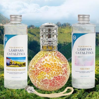 Pack économique Lampe Catalytique Mosaïque Bicolore + Parfum Provence Breeze (200ml) + Nettoyant Neutre (20 ml) + Mèche Rechange