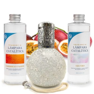 Pack économique Lampe Catalytique Mosaïque Blanc + Parfum Caribbean Passion (500 ml) + Nettoyant Neutre (200 ml) + Mèche Rechange