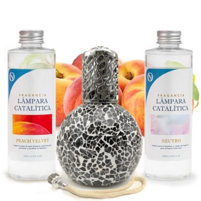 Pack économique Lampe Catalytique Mosaïque Noir + Parfum Peach Velvet (200 ml) + Nettoyant Neutre (200 ml) + Mèche de Rechange
