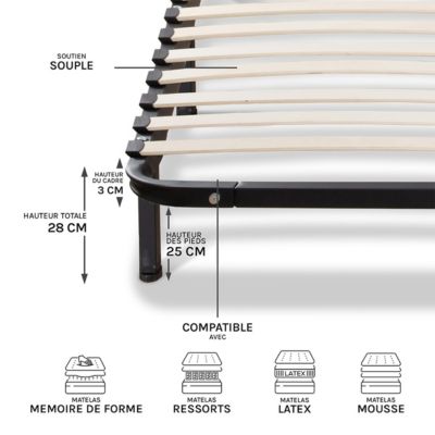 Pack Cristal 140x190 cm Matelas Mousse + Sommier Métal + Accessoires
