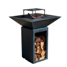 PACK DÉCOUVERTE - Braséro BBQ Cévenol 74x74x90 DOUBLE CUVE Alu Gris avec range-bois + Grille + Stop-food - GRI+STOPCEVB716