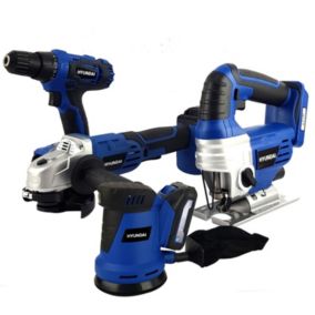 Pack d'outils 18V - HYUNDAI HPACK18V4 - Perceuse + Meuleuse + Scie sauteuse - Ponceuse - 2 Batteries 1,5Ah et chargeur inclus