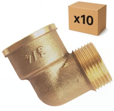 PACK de 10 coudes 90 degrés laiton a visser égaux mâle/femelle installation plomberie chauffage diamètre 3/4" (20x27)