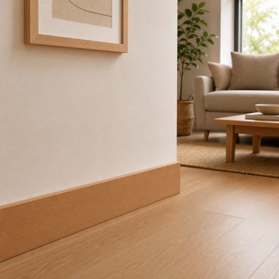 Pack de 10 lames de plinthe plaquée en bois de hêtre à arêtes vives 12x90x2440 mm