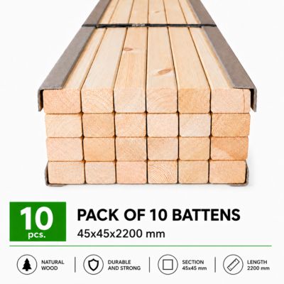 Pack de 10 lattes en pin sylvestre 45x45x2200 mm