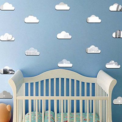 Pack de 10 nuages en papier adhésifs 3D métal argentés - Autocollants stickers adhésifs effet miroir