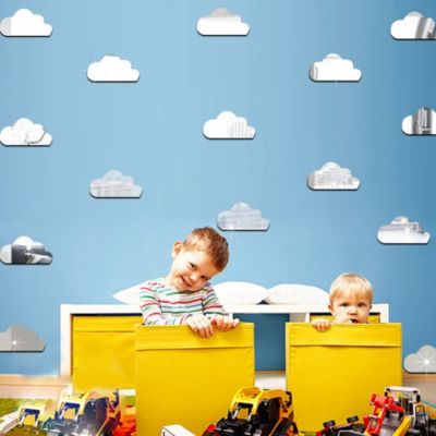 Pack de 10 nuages en papier adhésifs 3D métal argentés - Autocollants stickers adhésifs effet miroir