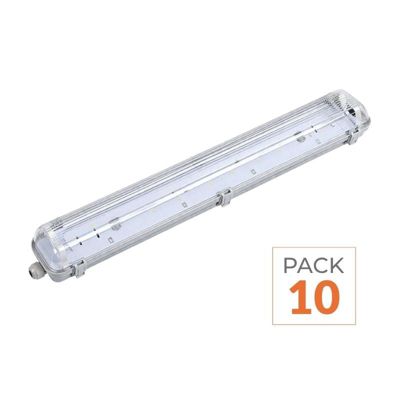 Pack de  10 - Réglette étanche double pour Tube LED T8 150cm IP65 (Boitier vide) - SILAMP