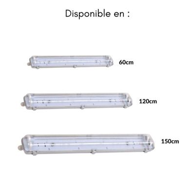 Pack de  10 - Réglette étanche double pour Tube LED T8 150cm IP65 (Boitier vide) - SILAMP