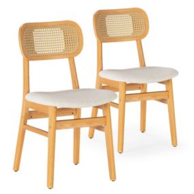 Pack de 2 chaises Boira en Chêne avec Imitation tissu mouton et rotin synthétique