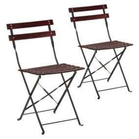 Pack de 2 chaises de jardin pliantes Agata en bois et métal noir