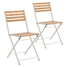 Pack de 2 chaises de jardin pliantes Ambar en bois et métal blanc