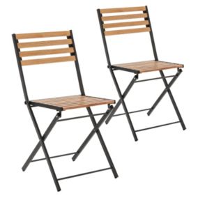 Pack de 2 chaises de jardin pliantes Ambar en bois et métal noir