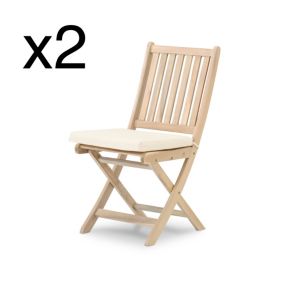 Pack de 2 chaises de jardin pliantes sans bras en bois de couleur claire avec coussins inclus - Java Light