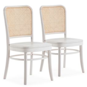 Pack de 2 chaises Vesta Couleur Blanc, Bois Massif et Rotin naturel