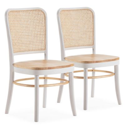 Pack de 2 chaises Vesta Couleur Blanc/chêne, Bois Massif et Rotin naturel