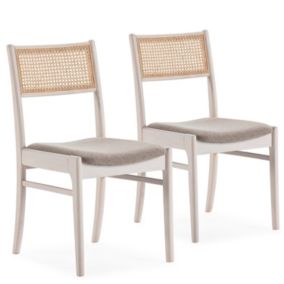 Pack de 2 chaises Vilma Couleur Blanc Wash, Bois Massif et Rotin naturel