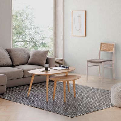 Pack de 2 chaises Vilma Couleur Blanc Wash, Bois Massif et Rotin naturel