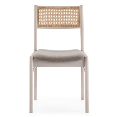 Pack de 2 chaises Vilma Couleur Blanc Wash, Bois Massif et Rotin naturel