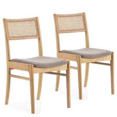 Pack de 2 chaises Vilma Couleur Chêne, Bois Massif et Rotin Naturel