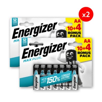 Pack de 2 - Energizer Max Plus Alcaline AA/LR6, pack de 10+4 Piles