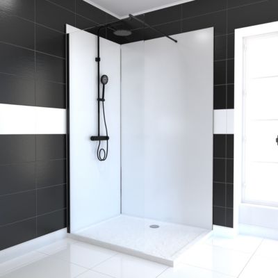 Pack de 2 panneaux muraux de salle de bains, blanc avec profilés chromés, l.120+90 x H.210 x P.0,3 cm, Galedo Alucolors