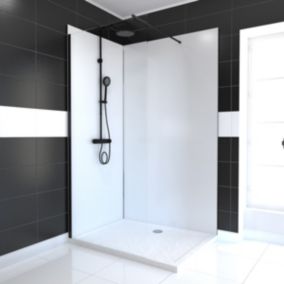 Pack de 2 panneaux muraux de salle de bains, blanc avec profilés chromés, l.120+90 x H.210 x P.2 cm, Galedo Alucolors