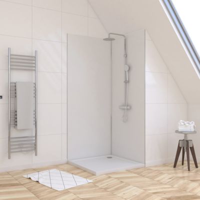 Pack de 2 panneaux muraux de salle de bains, blanc avec profilés chromés, l.90+90 x H.210 x P.0,3 cm, Galedo Alucolors
