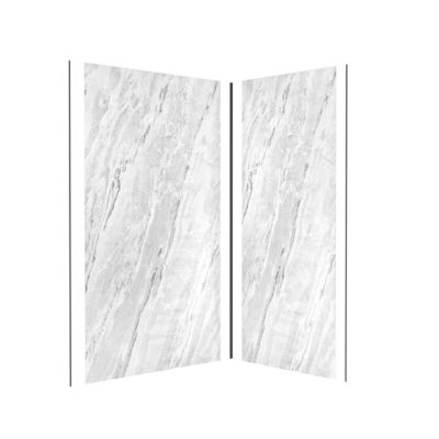 Pack de 2 panneaux muraux de salle de bains, blanc effet marbre avec profilés noirs, l.120+90 x H.210 x P.0,3 cm, Galedo Homestone