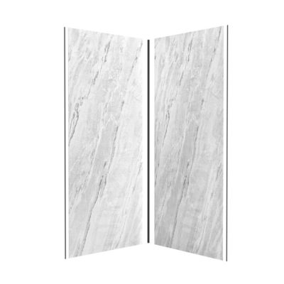 Pack de 2 panneaux muraux de salle de bains, blanc effet marbre avec profilés noirs, l.90+90 x H.210 x P.0,3 cm, Galedo Homestone