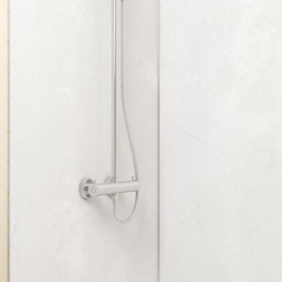 Pack de 2 panneaux muraux de salle de bains, blanc effet pierre avec profilés chromés, l.120+90 x H.210 x P.0,3 cm, Galedo Homestone