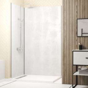 Pack de 2 panneaux muraux de salle de bains, blanc effet pierre avec profilés chromés, l.120+90 x H.210 x P.2 cm, Galedo Homestone