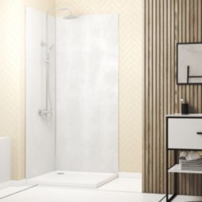 Pack de 2 panneaux muraux de salle de bains, blanc effet pierre avec profilés chromés, l.90+90 x H.210 x P.0,3 cm, Galedo Homestone