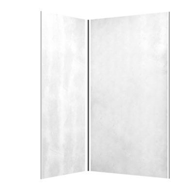 Pack de 2 panneaux muraux de salle de bains, blanc effet pierre avec profilés noirs, l.120+90 x H.210 x P.0,3 cm, Galedo Homestone