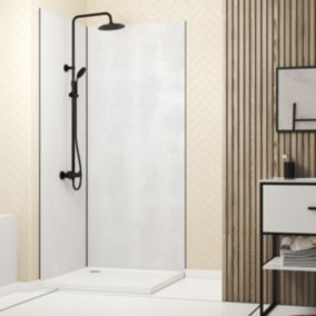 Pack de 2 panneaux muraux de salle de bains, blanc effet pierre avec profilés noirs, l.90+90 x H.210 x P.0,3 cm, Galedo Homestone