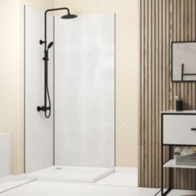 Pack de 2 panneaux muraux de salle de bains, blanc effet pierre avec profilés noirs, l.90+90 x H.210 x P.2 cm, Galedo Homestone