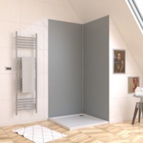 Pack de 2 panneaux muraux de salle de bains, gris avec profilés chromes, l.90+90 x H.210 x P.0,3 cm, Galedo Alucolors